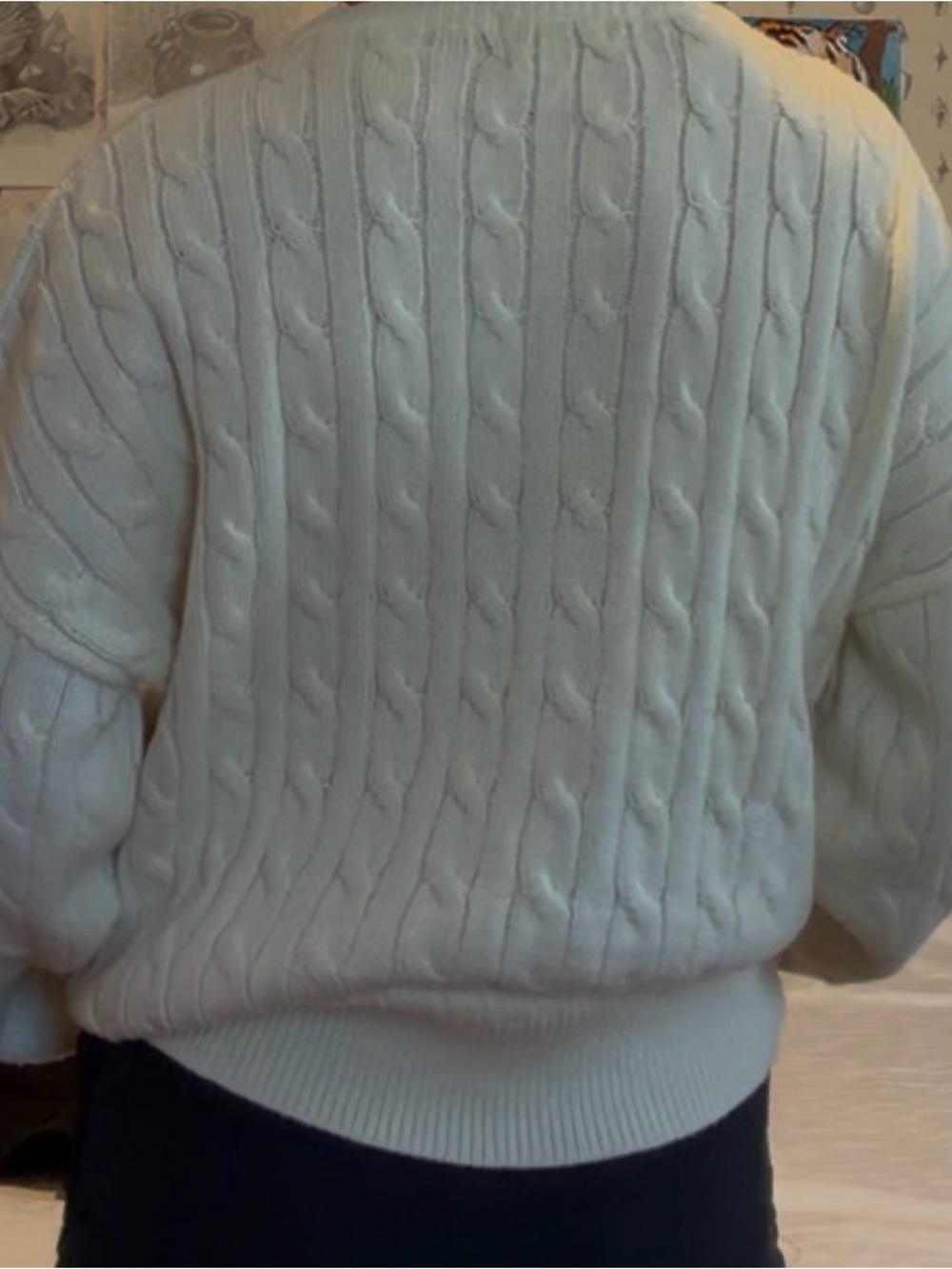Men's Crewneck Cable Knit Sweater in Cream